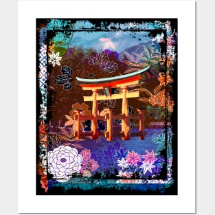 Japan Torii Gate In Water Mountain Collage Art 73 Posters and Art